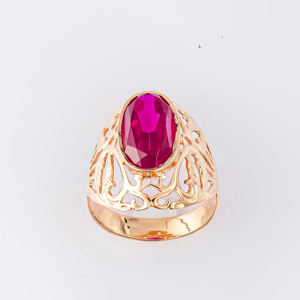 Кольцо с фианитом из красного золота 585 пробы