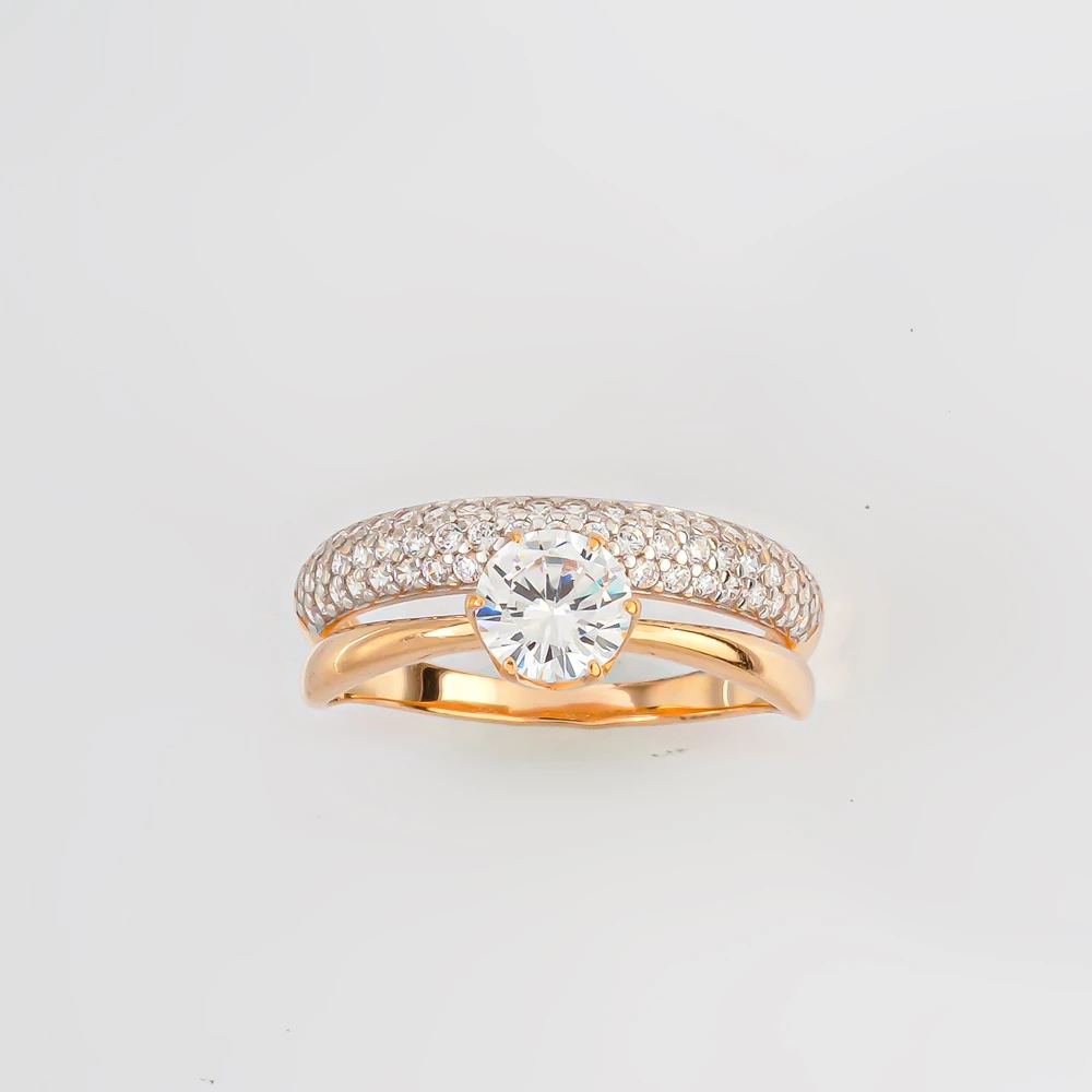 Кольцо с фианитом из красного золота 585 пробы