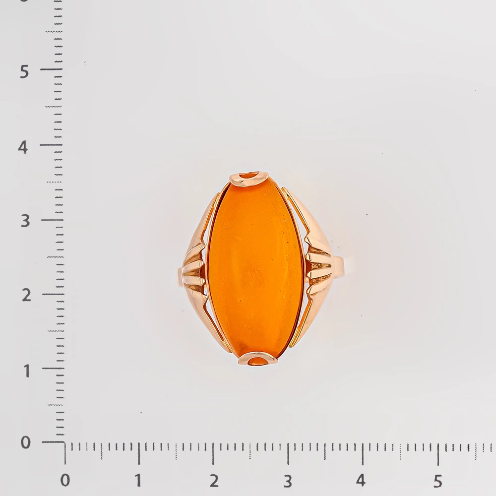 Кольцо с янтарем из красного золота 583 пробы