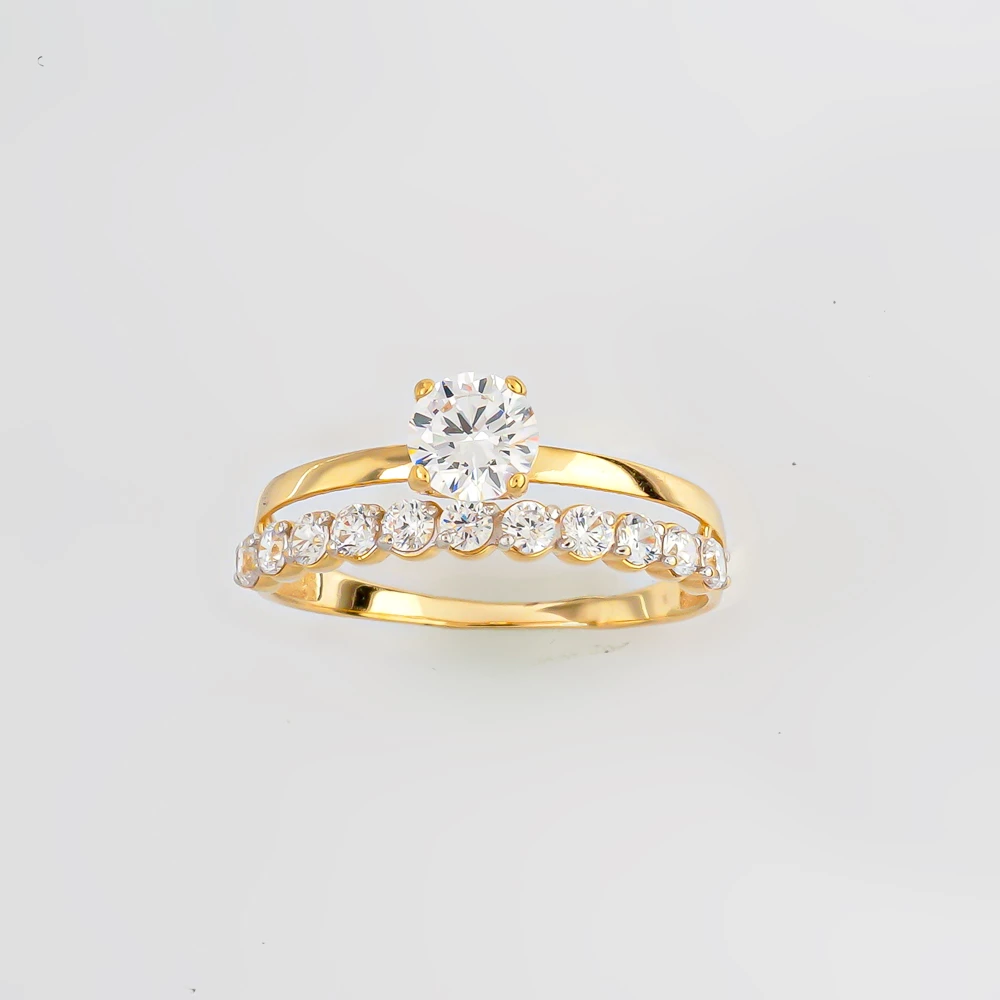 Кольцо с фианитом из желтого золота 585 пробы