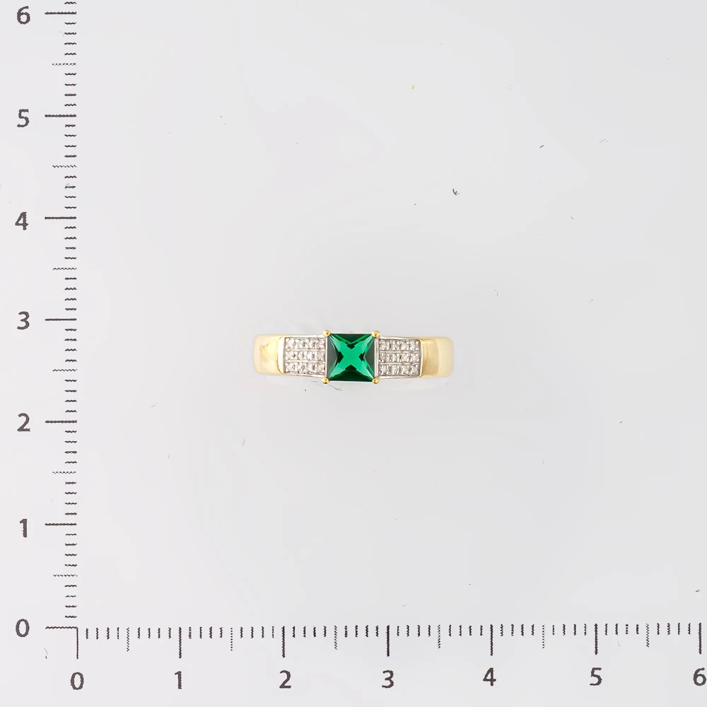 Кольцо с изумрудом синтетическим из желтого золота 585 пробы