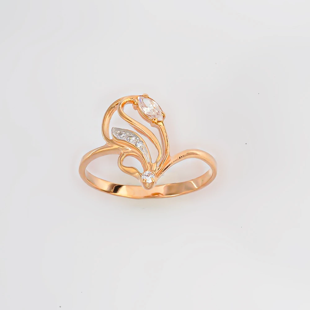 Кольцо с фианитом из красного золота 585 пробы