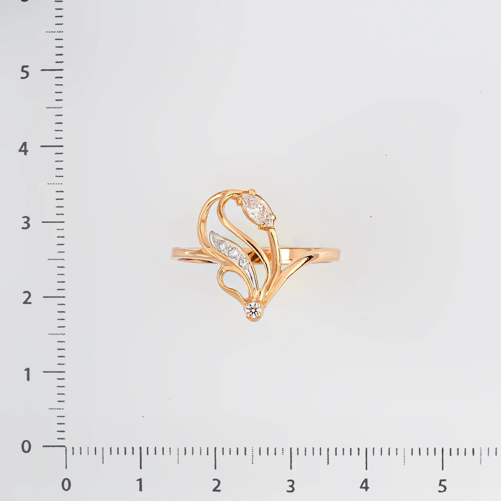 Кольцо с фианитом из красного золота 585 пробы