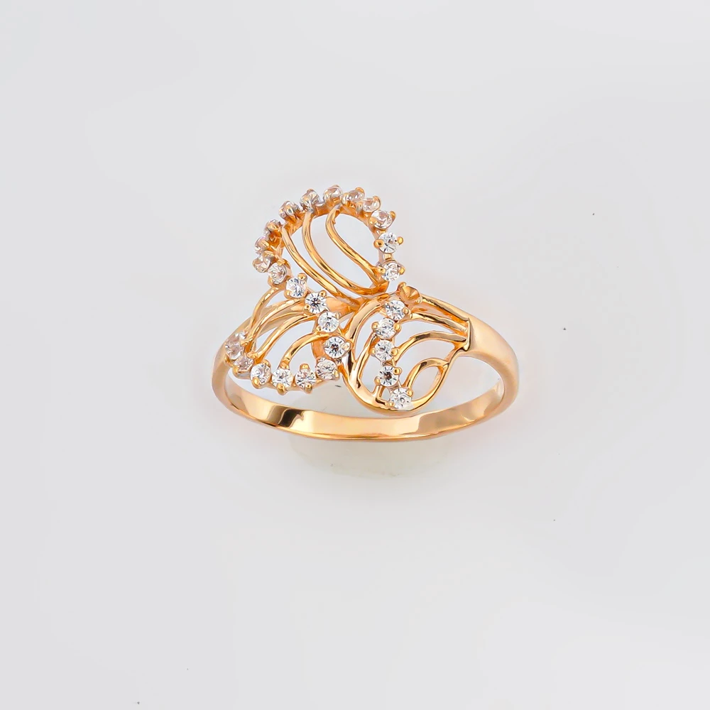 Кольцо с фианитом из красного золота 585 пробы