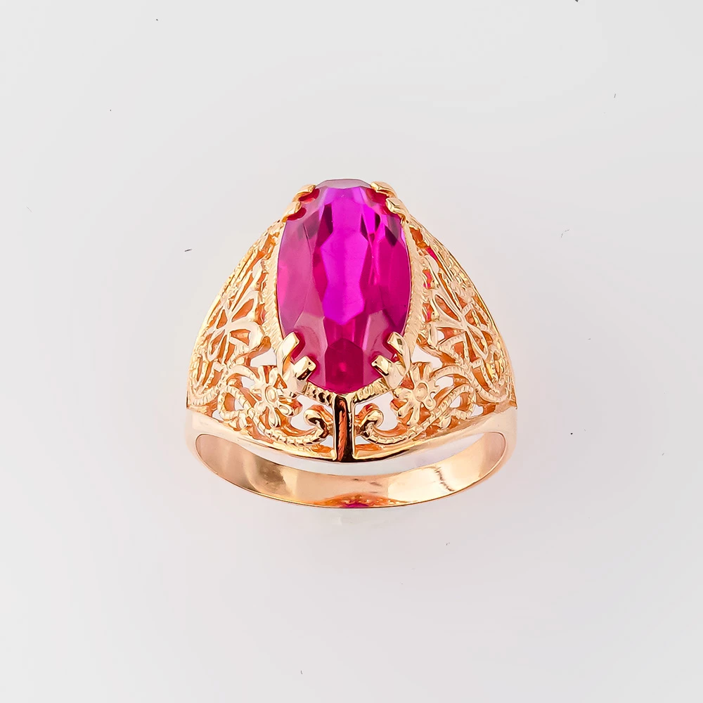 Кольцо с фианитом из красного золота 583 пробы