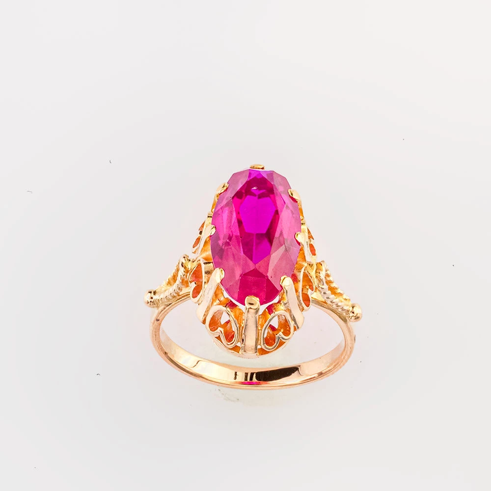 Кольцо с фианитом из красного золота 583 пробы