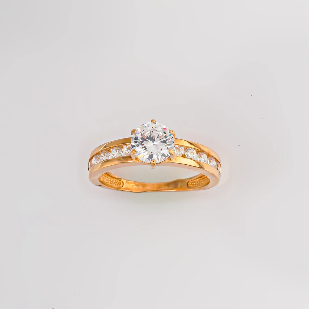 Кольцо с фианитом из красного золота 585 пробы