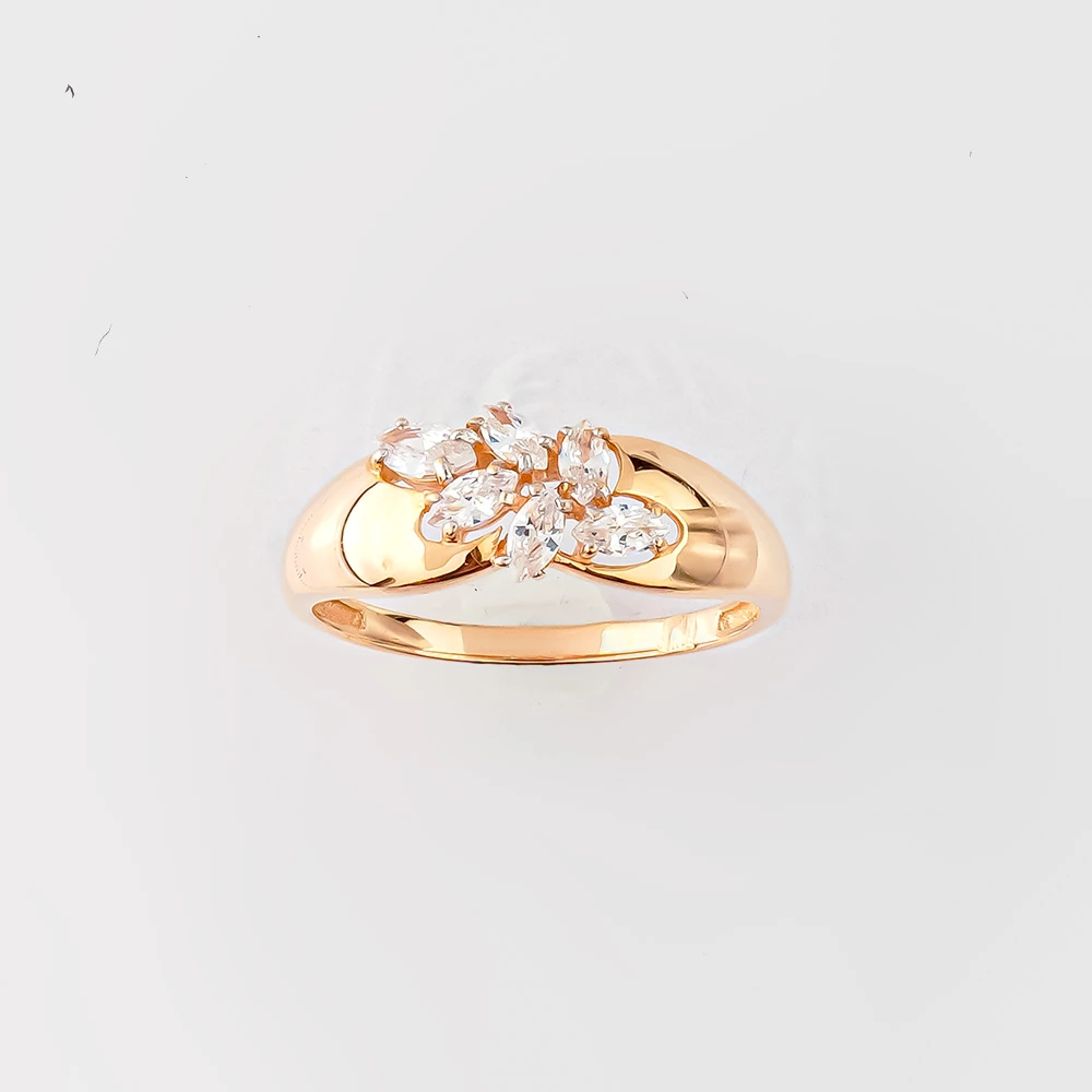 Кольцо с фианитом из красного золота 585 пробы