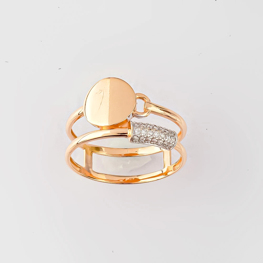 Кольцо с фианитом из красного золота 585 пробы