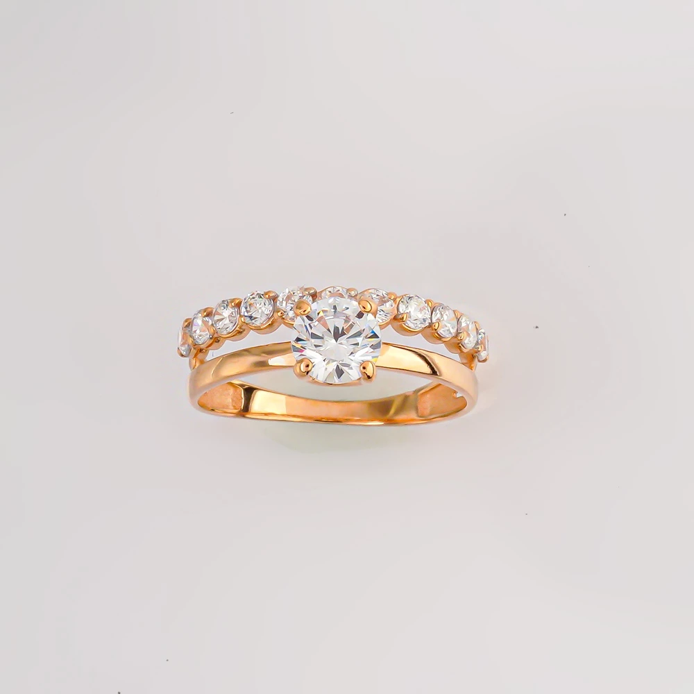 Кольцо с фианитом из красного золота 585 пробы