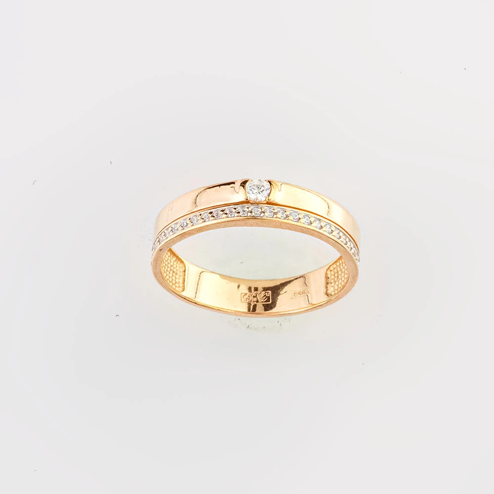 Кольцо с фианитом из красного золота 585 пробы