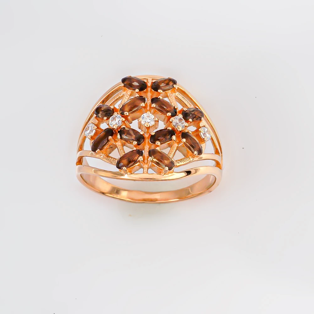 Кольцо с раух-топазом из красного золота 585 пробы