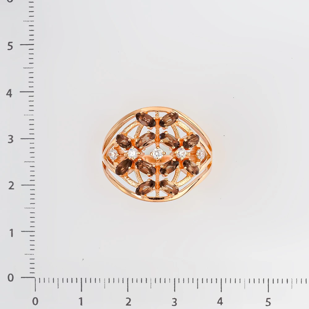 Кольцо с раух-топазом из красного золота 585 пробы