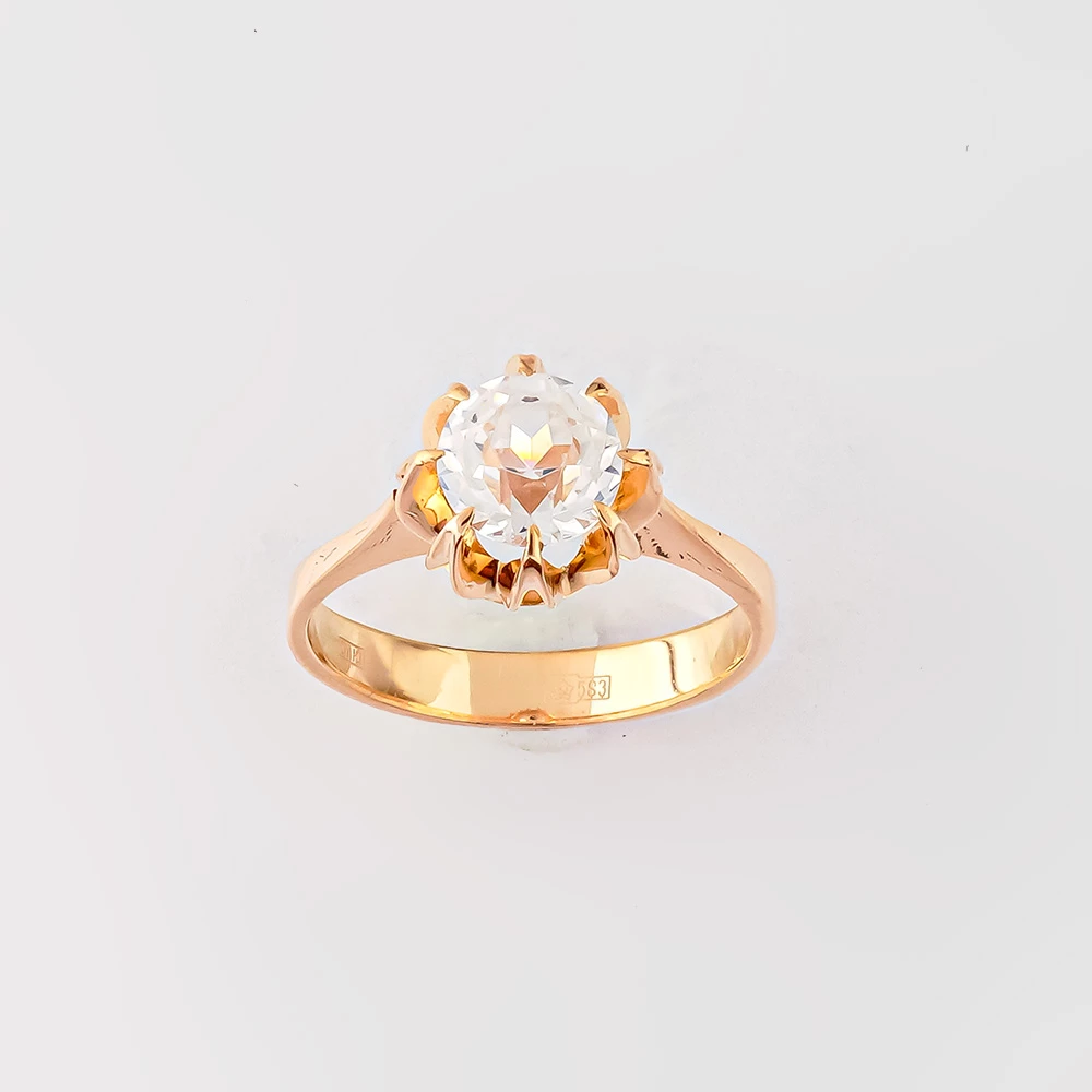 Кольцо с фианитом из красного золота 583 пробы