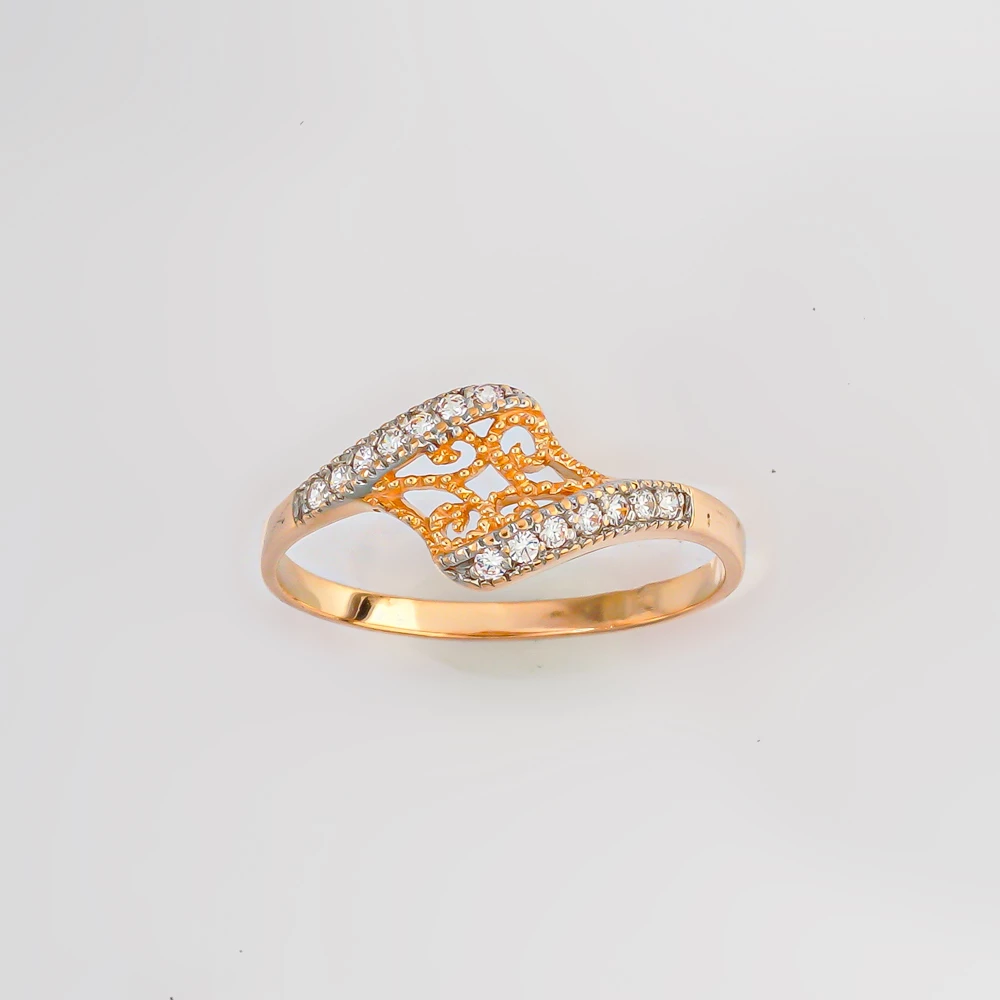 Кольцо с фианитом из красного золота 585 пробы