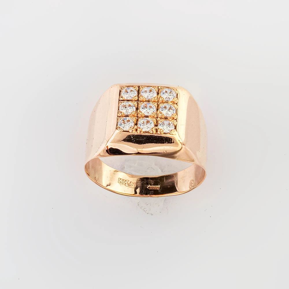 Кольцо с фианитом из красного золота 585 пробы