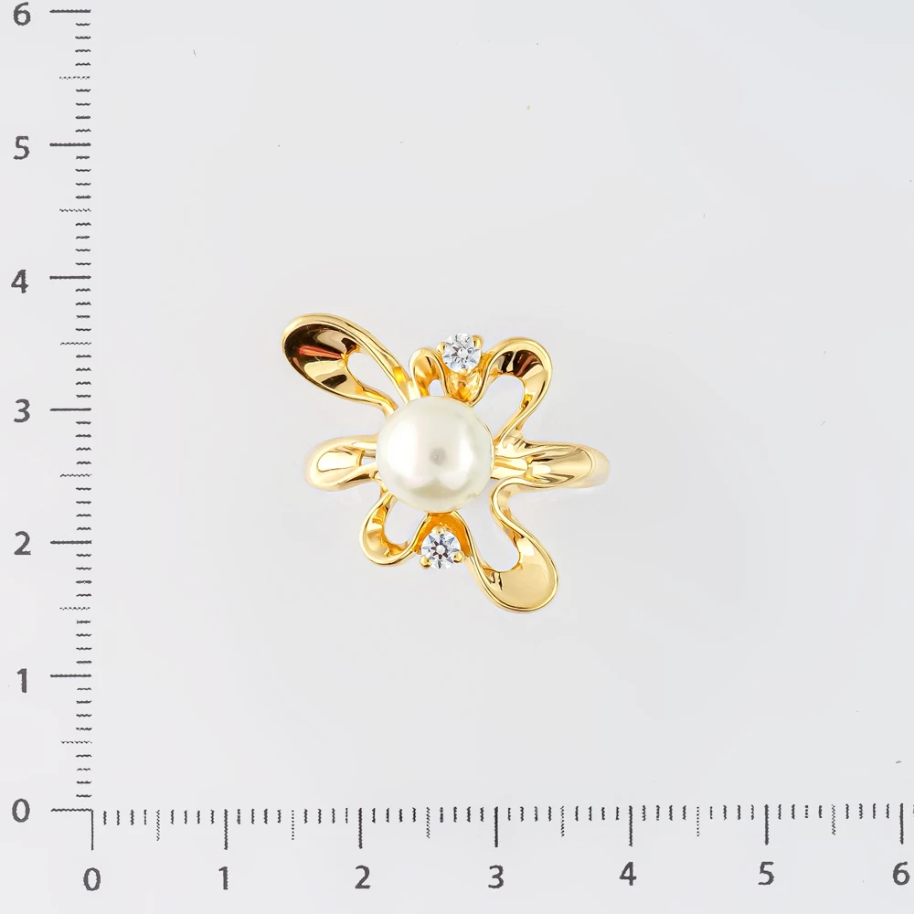 Кольцо с культивированным жемчугом из желтого золота 585 пробы