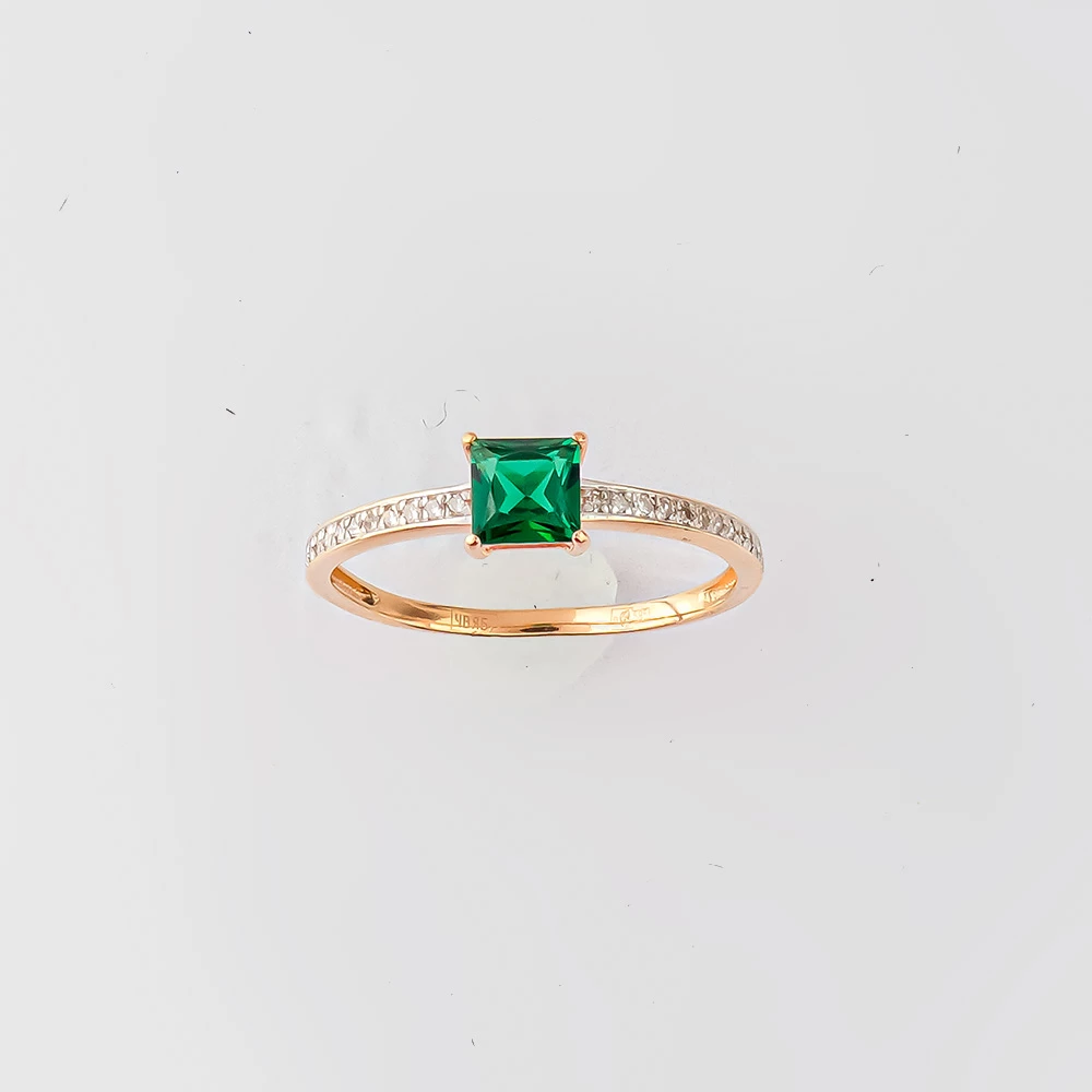 Кольцо с изумрудом синтетическим из красного золота 585 пробы