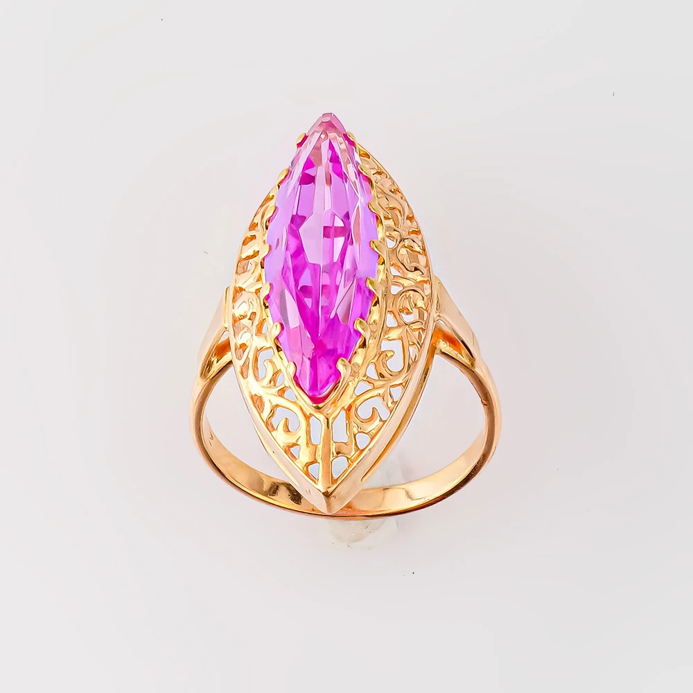 Кольцо с фианитом из красного золота 583 пробы