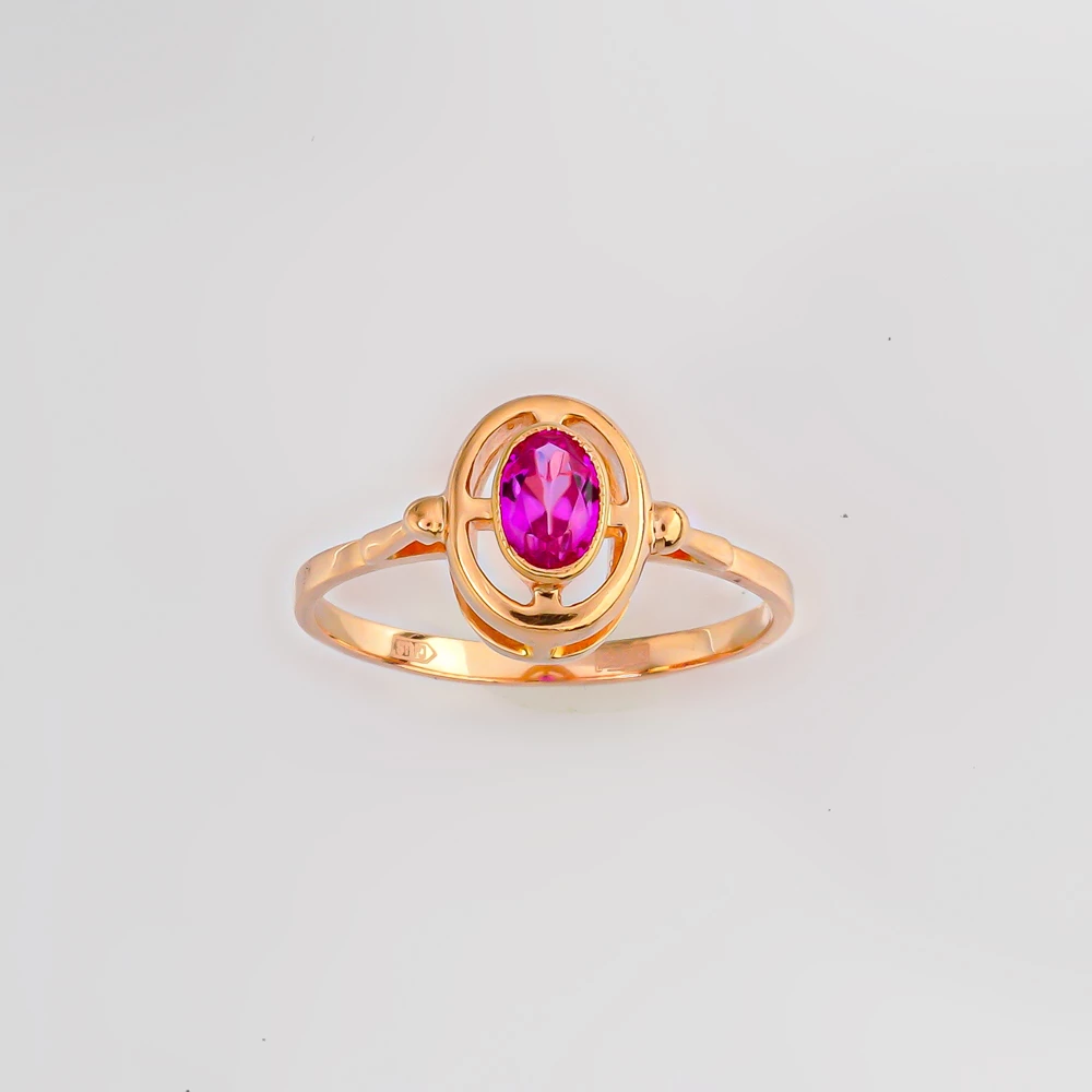 Кольцо с фианитом из красного золота 583 пробы