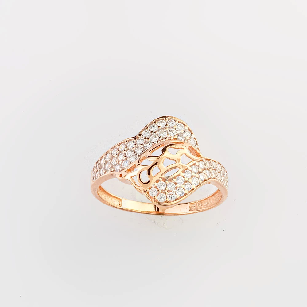 Кольцо с фианитом из красного золота 585 пробы