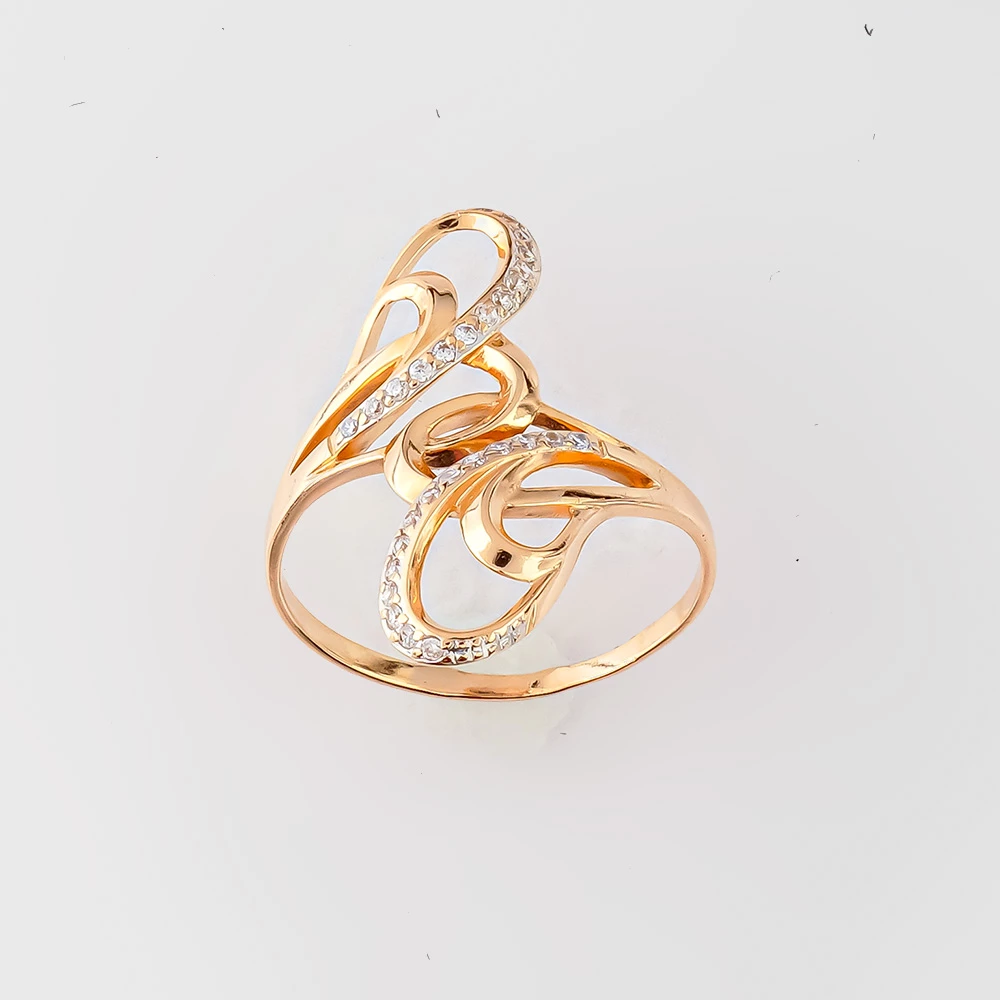 Кольцо с фианитом из красного золота 585 пробы