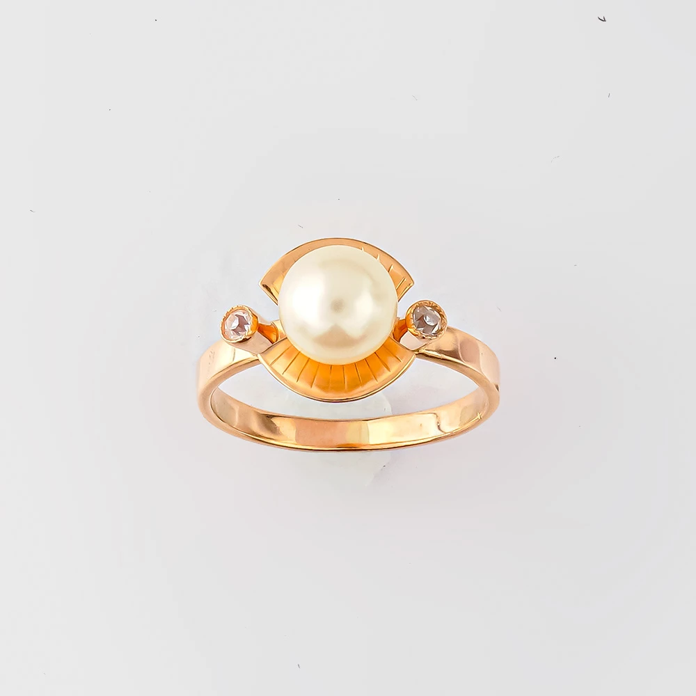 Кольцо с культивированным жемчугом из красного золота 583 пробы