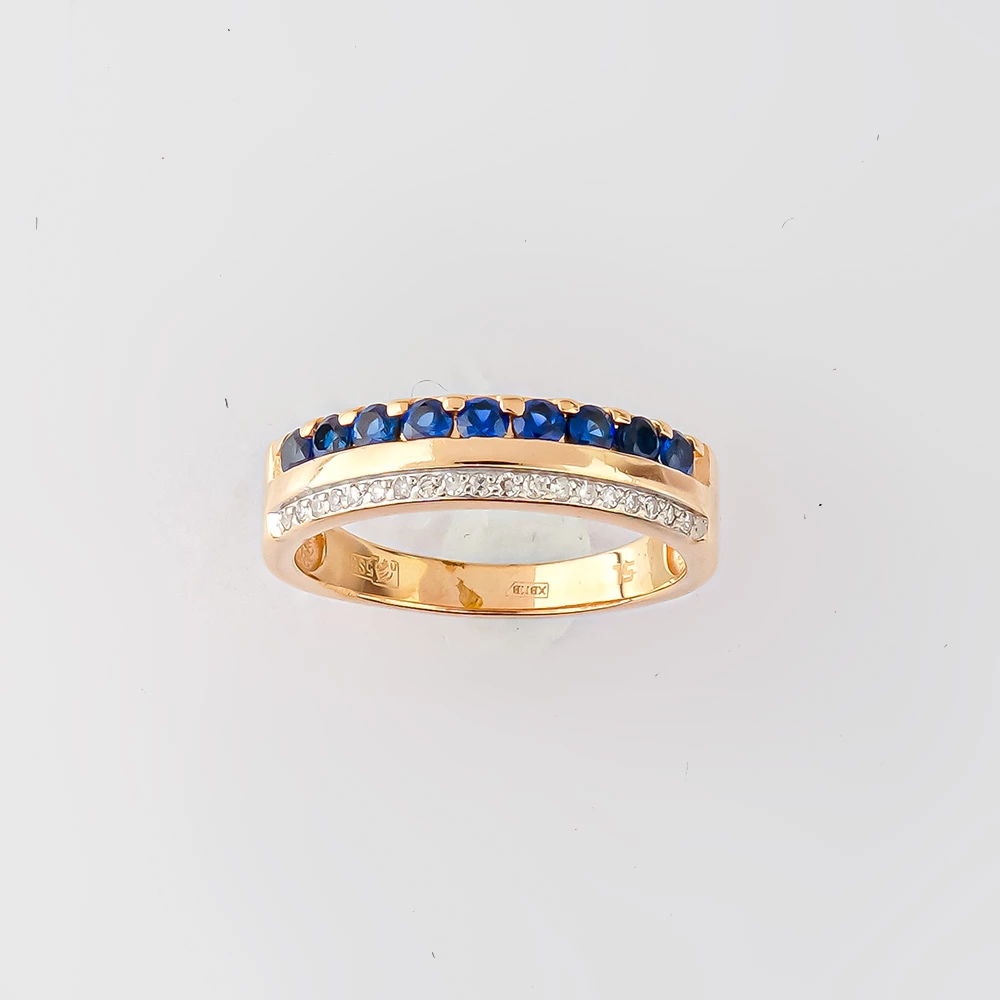 Кольцо с сапфиром синтетическим из красного золота 585 пробы