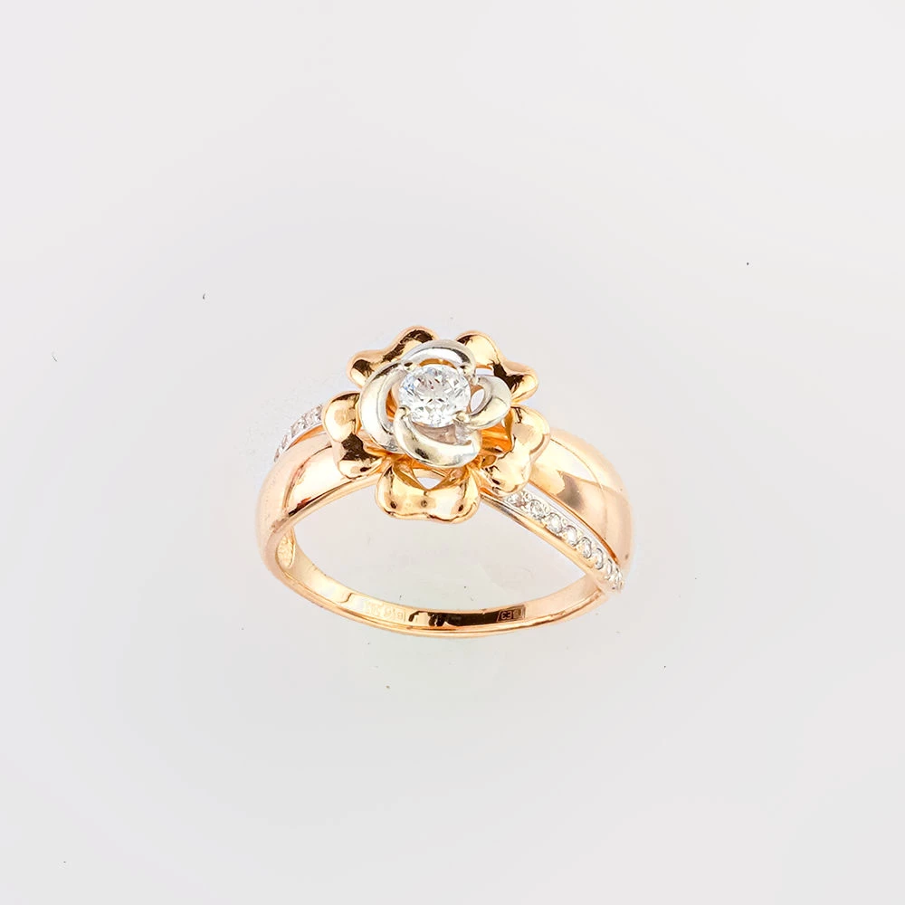 Кольцо с фианитом из красного золота 585 пробы