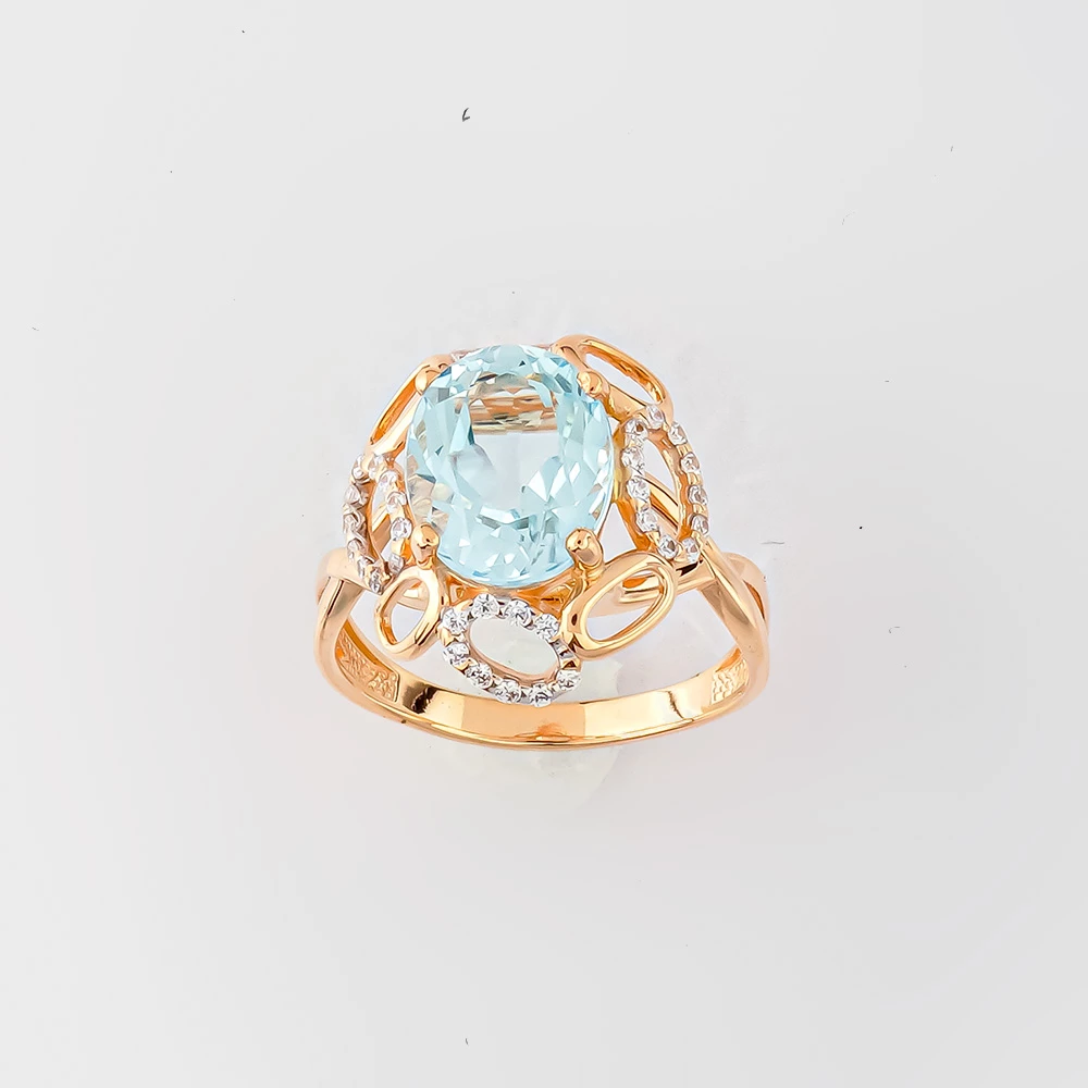 Кольцо с топазом из красного золота 585 пробы