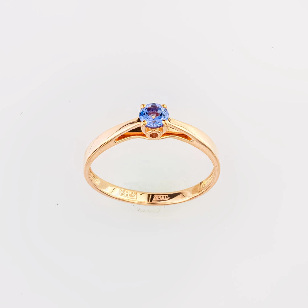 Кольцо с фианитом из красного золота 585 пробы