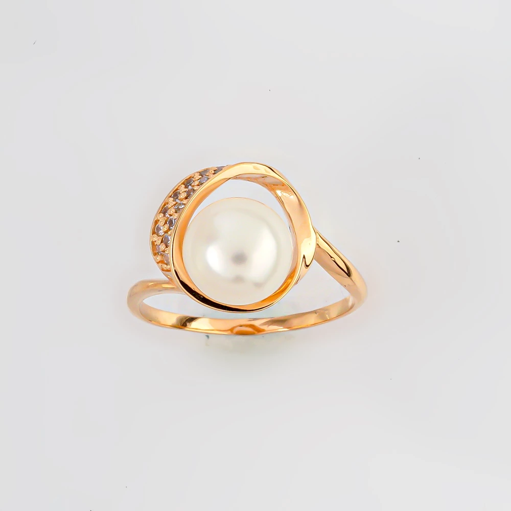 Кольцо с культивированным жемчугом из красного золота 585 пробы