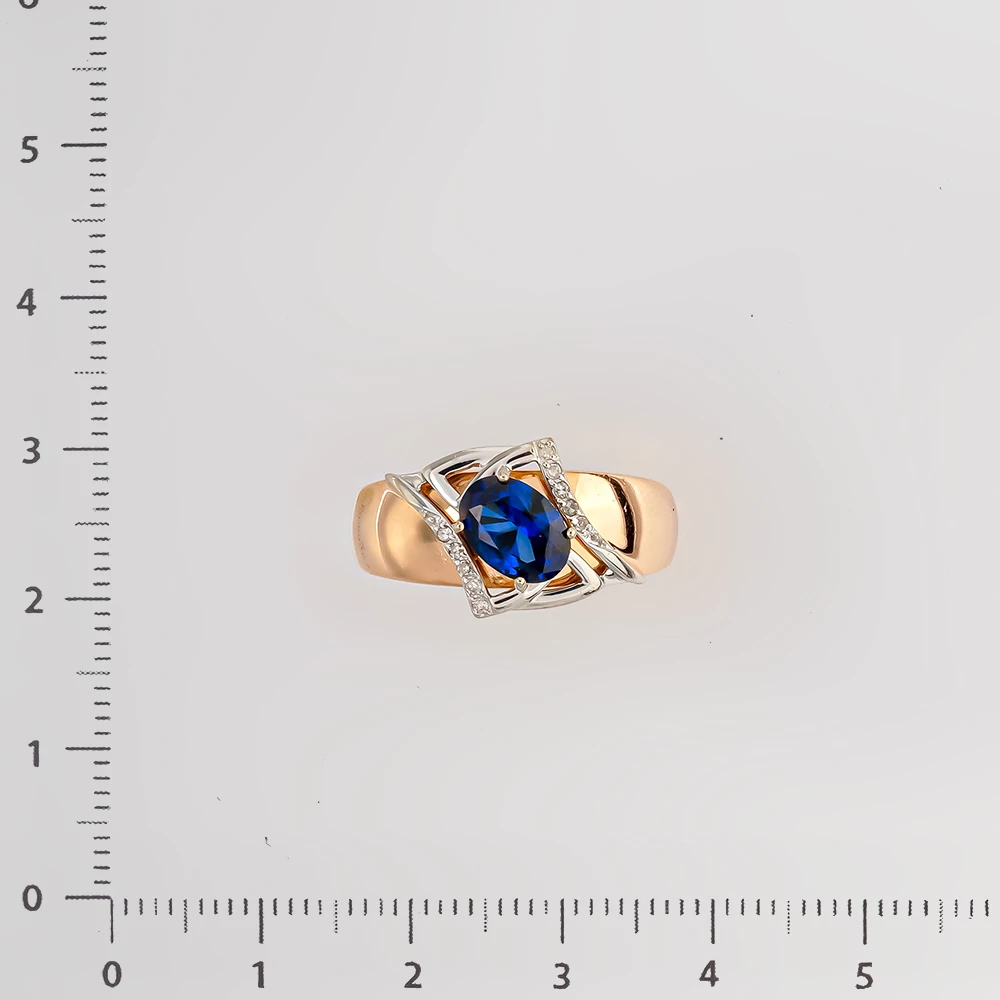 Кольцо с сапфиром синтетическим из красного золота 585 пробы