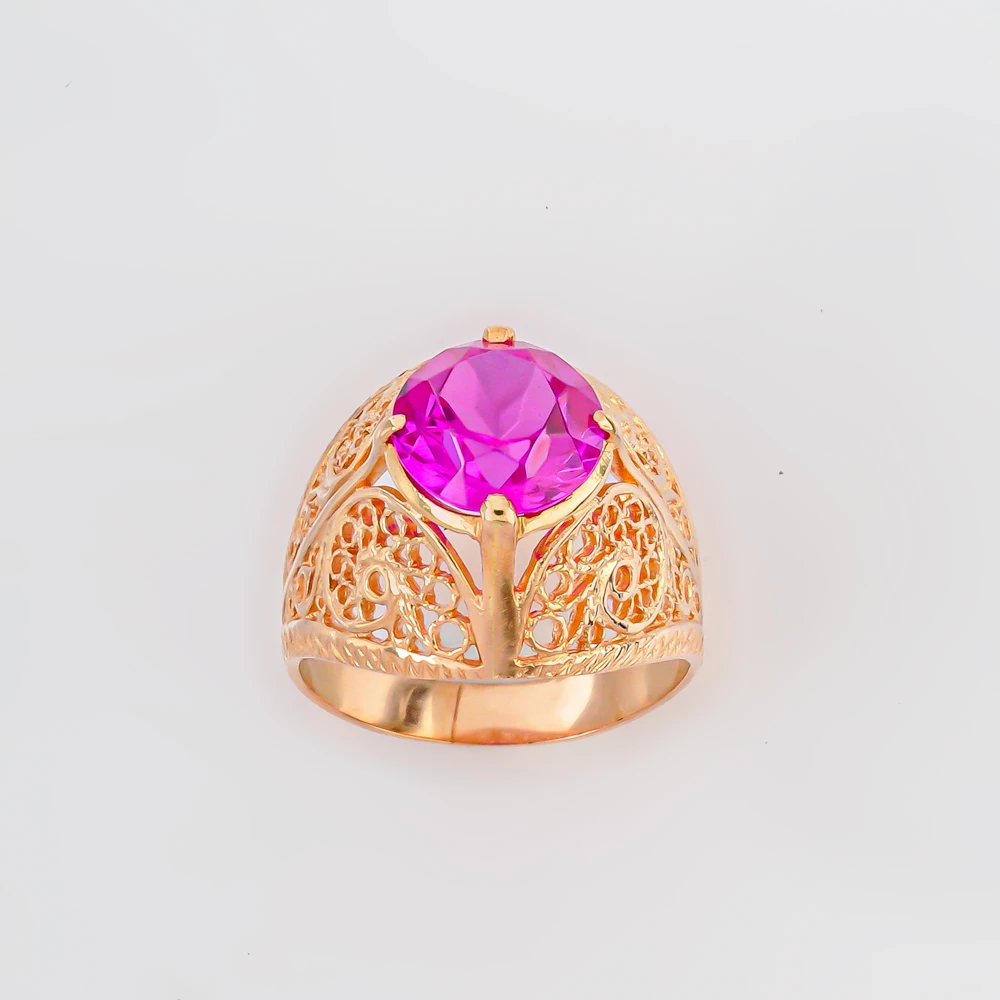 Кольцо с фианитом из красного золота 583 пробы