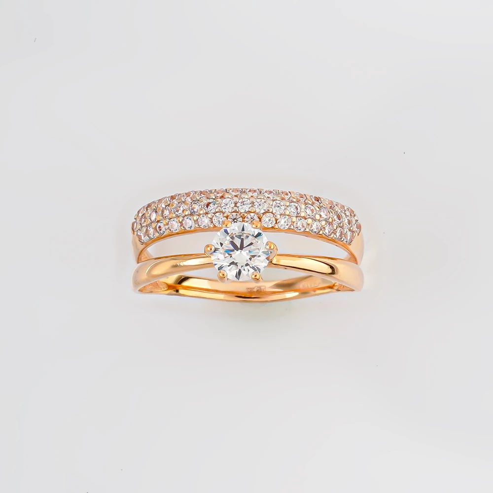 Кольцо с фианитом из красного золота 585 пробы