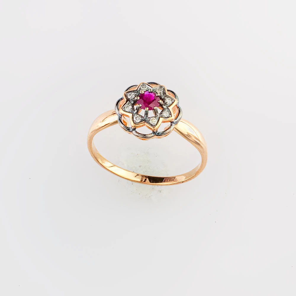 Кольцо с рубином из красного золота 585 пробы