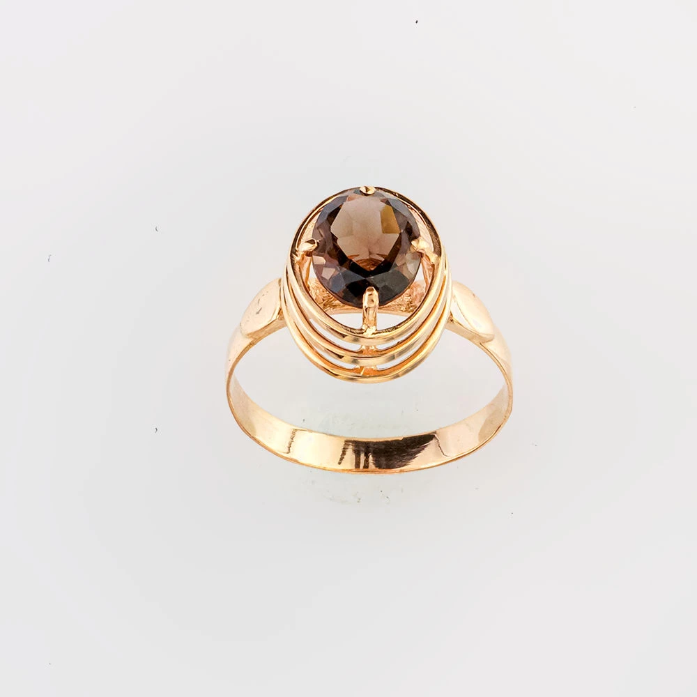 Кольцо с раух-топазом из красного золота 585 пробы