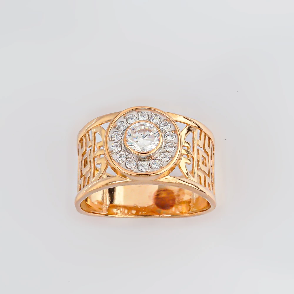 Кольцо с фианитом из красного золота 585 пробы