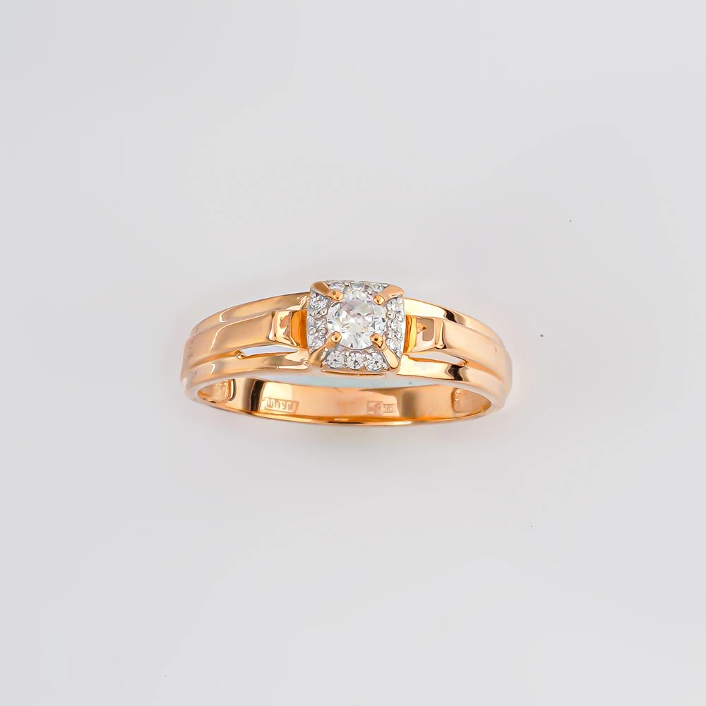 Кольцо с фианитом из красного золота 585 пробы