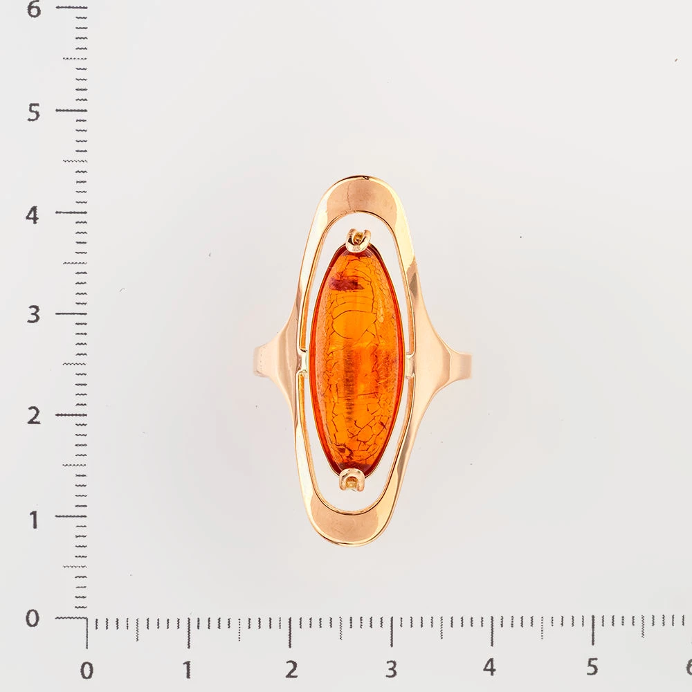 Кольцо с янтарем из красного золота 583 пробы
