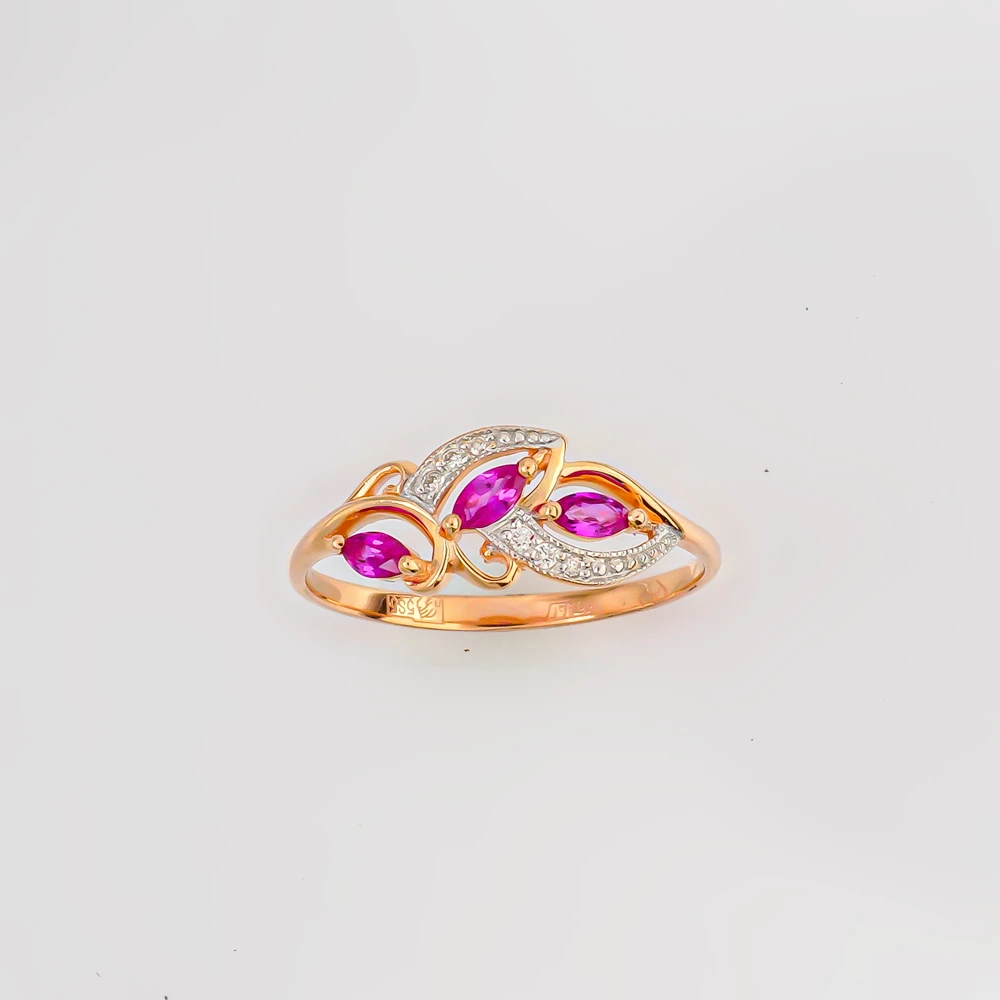 Кольцо с рубином синтетическим из красного золота 585 пробы