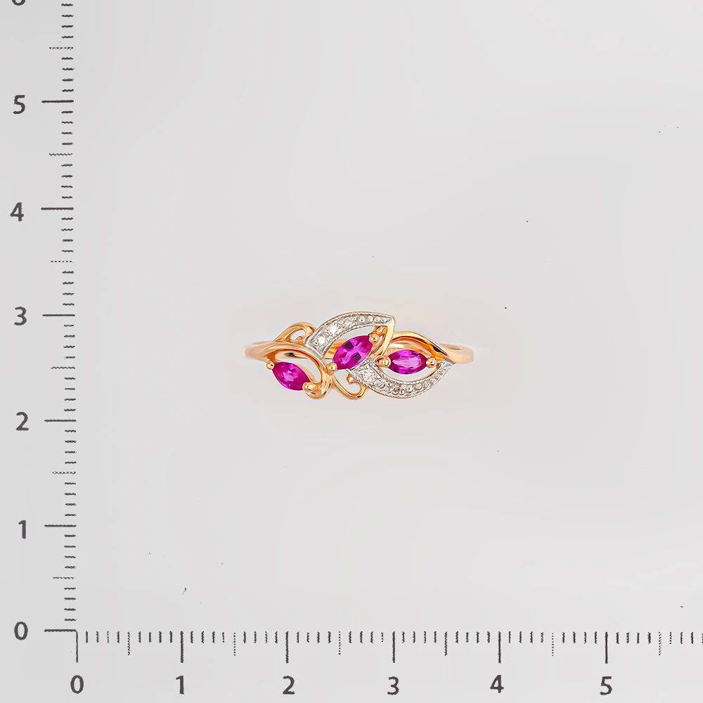 Кольцо с рубином синтетическим из красного золота 585 пробы