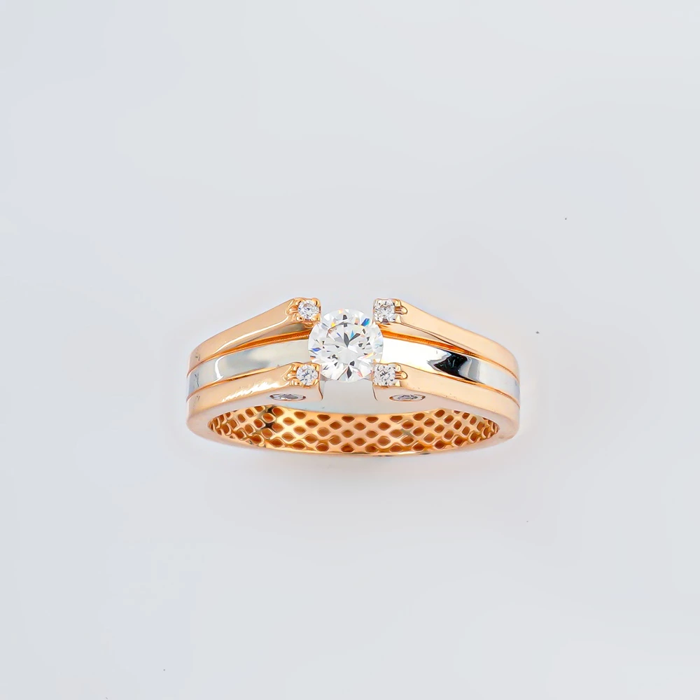 Кольцо с фианитом из красного золота 585 пробы