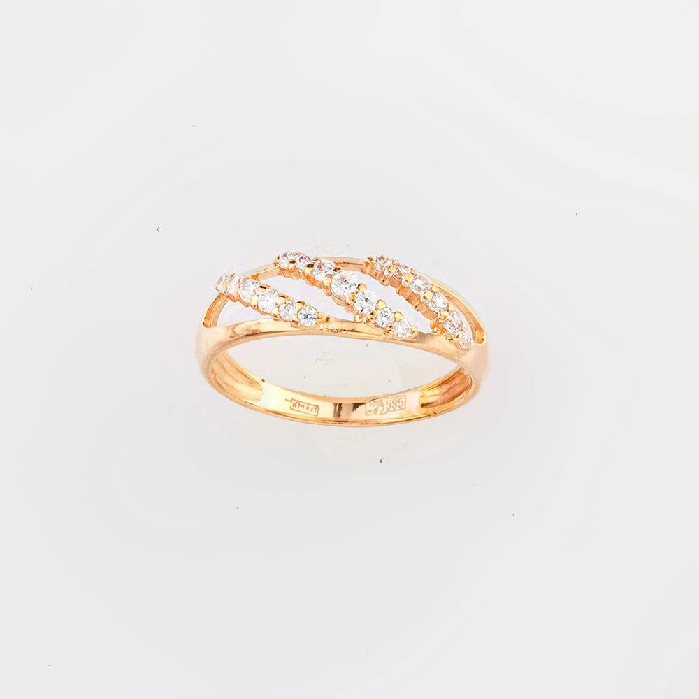 Кольцо с фианитом из красного золота 585 пробы