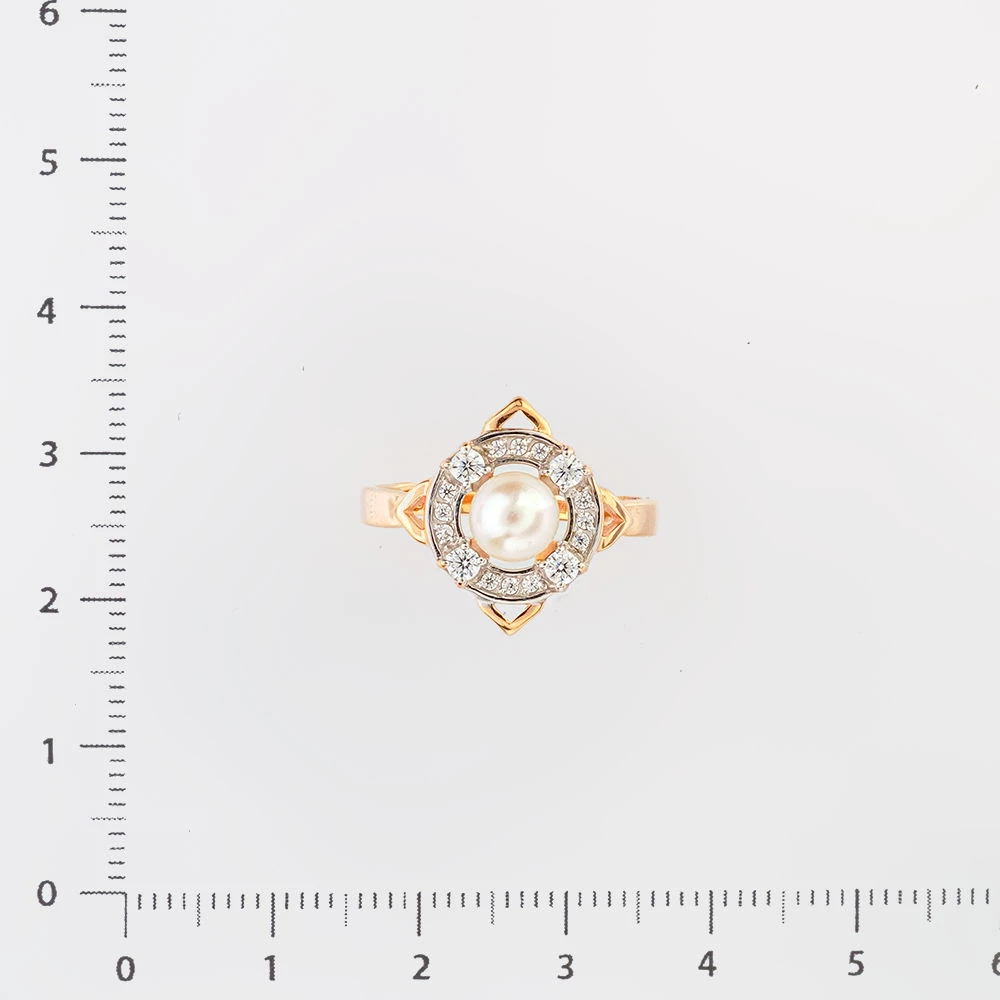 Кольцо с культивированным жемчугом из красного золота 585 пробы