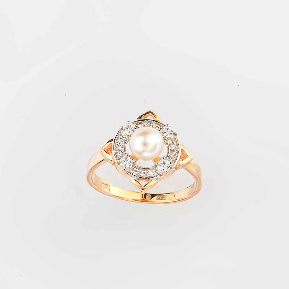 Кольцо с культивированным жемчугом из красного золота 585 пробы