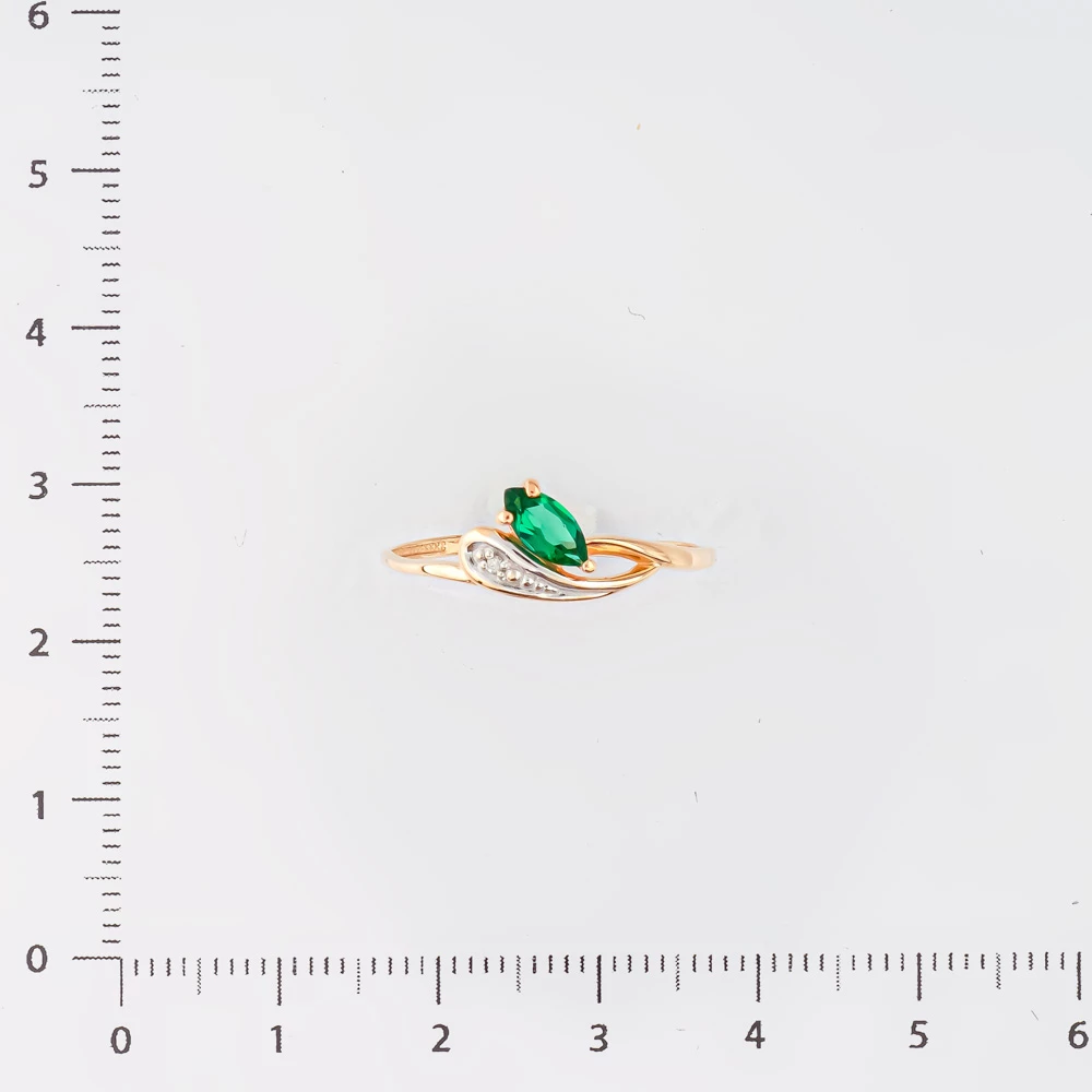 Кольцо с изумрудом синтетическим из красного золота 585 пробы