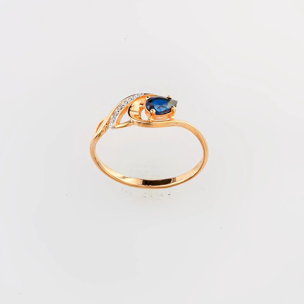 Кольцо с сапфиром синтетическим из красного золота 585 пробы