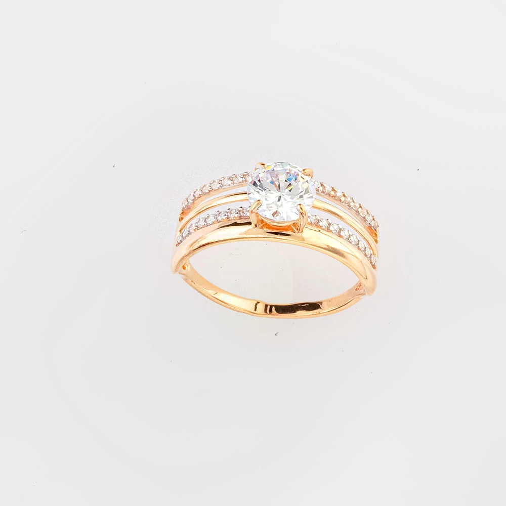 Кольцо с фианитом из красного золота 585 пробы