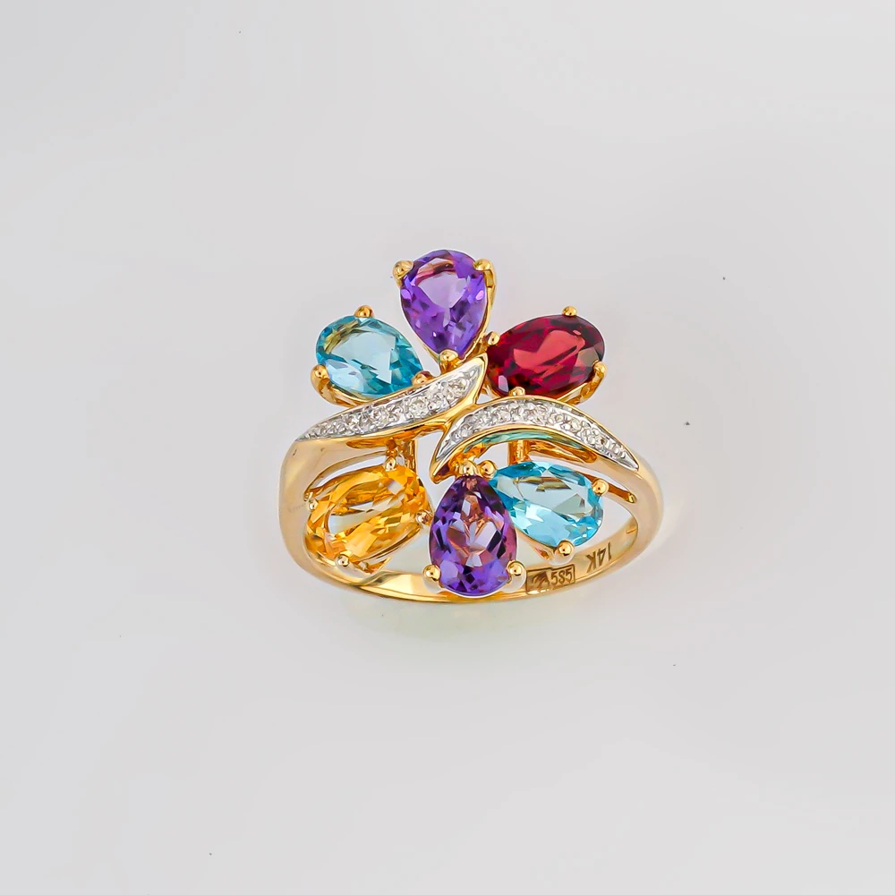 Кольцо с цитрином из желтого золота 585 пробы